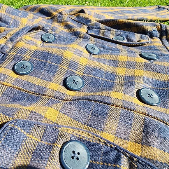 HURLEY y2k Blue Orange Plaid Inner Flower Pattern Button Cropped Jacket Size M - Picture 3 of 11